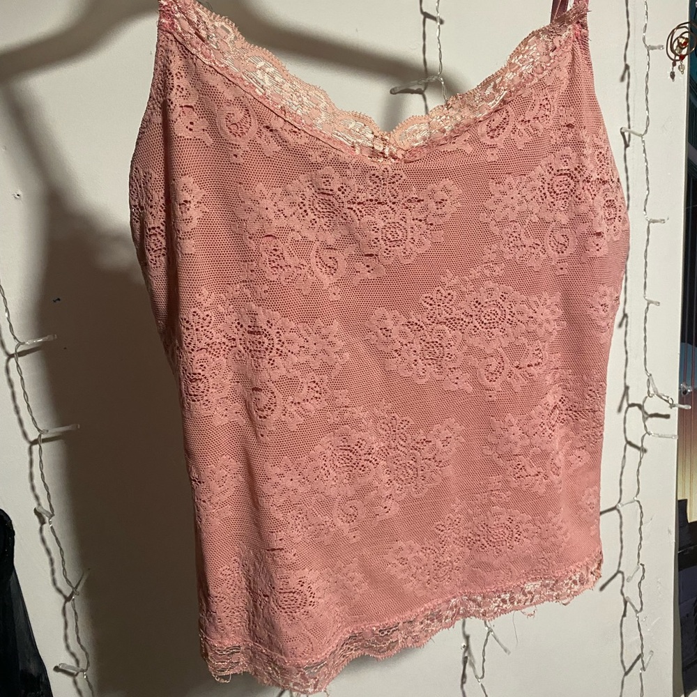 MODA International Pink Lacy Tank Top S